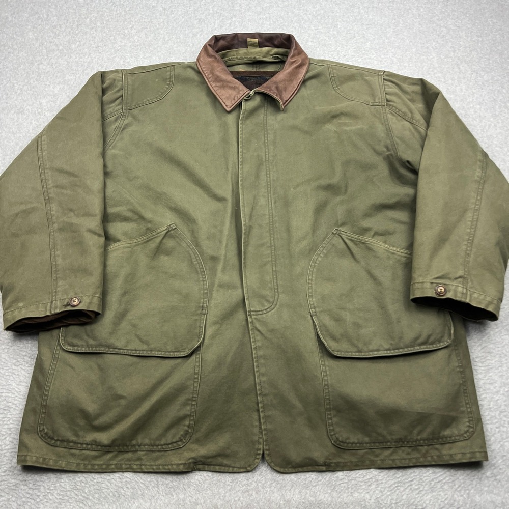 American Eagle Chore Jacket Mens XL Green Barn Coat Leather Collar Aztec Lined